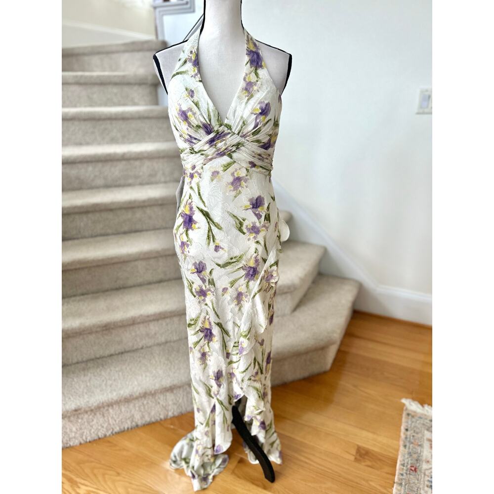 NWT Azazie Atelier Leora Tulip Print White Halter Maxi Dress - Picture 2 of 8